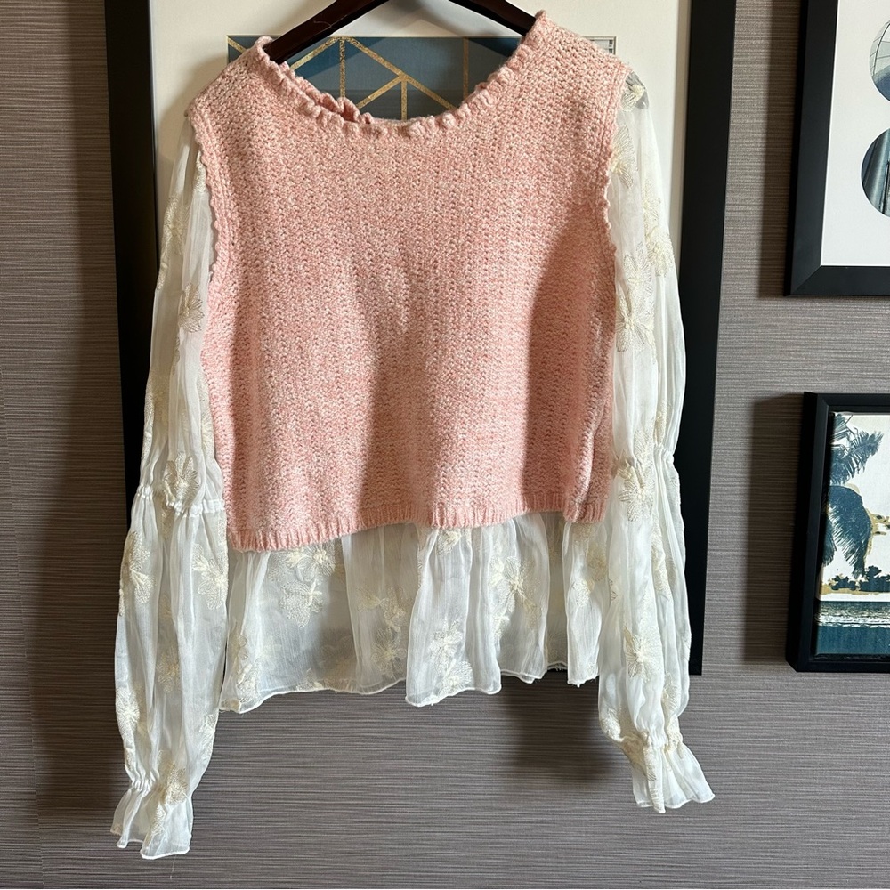By Anthropologie Layered Sweater Vest Pink size large - Picture 6 of 10